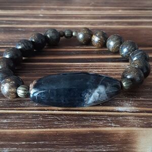 Bronzite & Fossil Coral Beaded Stretch Bracelet